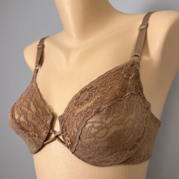Vintage Fruit of the Loom Bra 36C Helenca Lace Sheer Brown Unlined 4425 - Picture 2 of 9